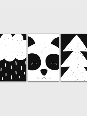 Quadros para crianças,panda árvores,chuva,bebê