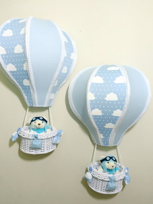 Enfeite parede decoração quarto do bebê urso aviador nuvem