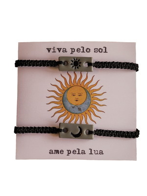 Pulseira casal sol e lua cinza