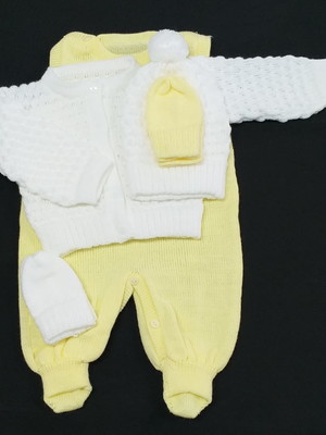 Conjunto rn tricot bicolor unissex amarelo e branco