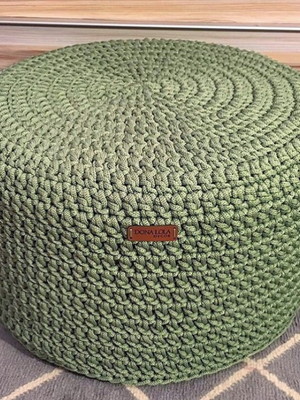 Kit puff 40x30cm e 2 almofadas crochet - corda poliéster