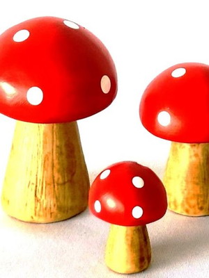 Miniatura cogumelo 3 peças porcelana enfeite - vermelho