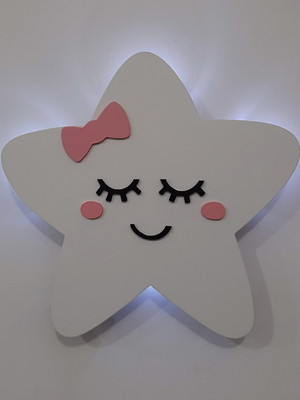 Estrela branca luz de led decoração quarto infantil 30 cm