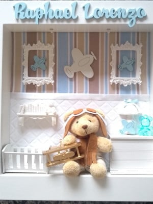 Enfeite porta maternidade urso aviador32x28cm