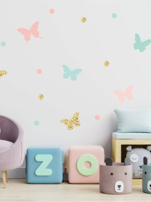 Adesivo parede borboleta glitter core papel parede borboleta