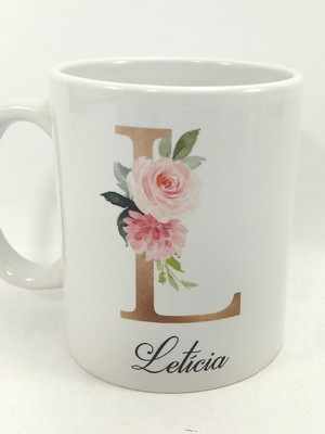 Dia da mulher caneca porcelana floral inicial