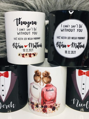 Caneca porcelana personalizada casamento padrinhos madrinhas