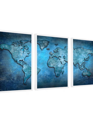 Kit de quadros decorativos abstrato mapa mundi com vidro