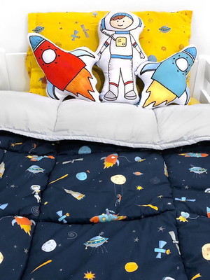 Edredom mini cama espaço azul verso cinza