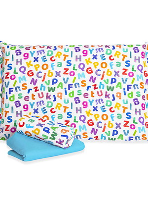 Jogo de cama mini cama letrinhas com lençol de elástico azul