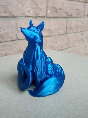 Estátua raposa encantada-mágica-kitsune 3 caudas fox azul