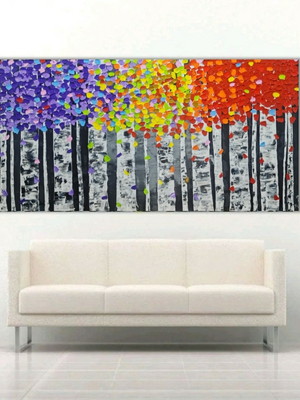 Quadro abstrato pintado horizonte para sala original grande