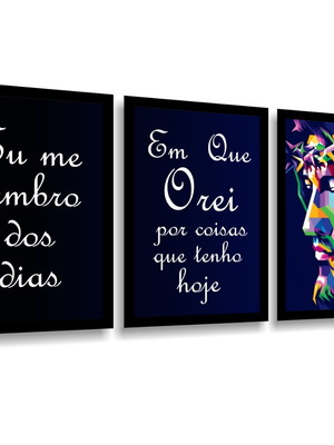 3 quadros decorativos deus cruz sagrada frases molduras
