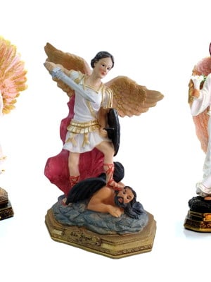 Imagem resina trio arcanjo miguel rafael gabriel anjos 17cm