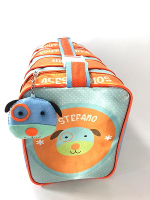 Bolsa creche 4 divisórias + lancheira térmica + chaveiro fel