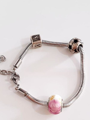 Pulseira 17cm + 3.5cm extensor 3 berloques aço inox