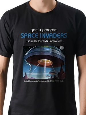 Camiseta camisa geek games space invaders atari cartucho