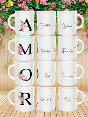 Kit 4 canecas amor com palavras de motivação