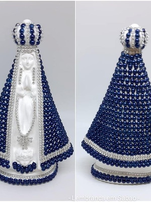 Nossa senhora aparecida com manto em pérolas - azul