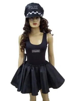 Kit fantasia policial feminina (chapéu + saia + cassetete)