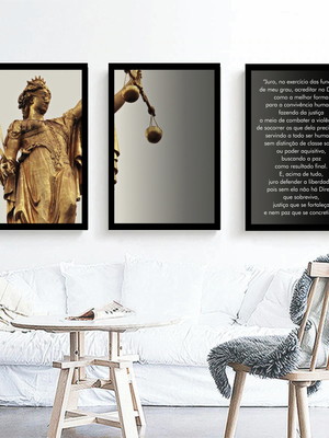 3 quadros decorativos advogado escritório balança da justiça
