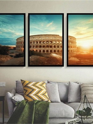 3 quadros decorativos pontos turístico roma coliseu molduras