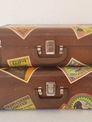 Jogo com 02 malas pretas vintage retrô - marrom