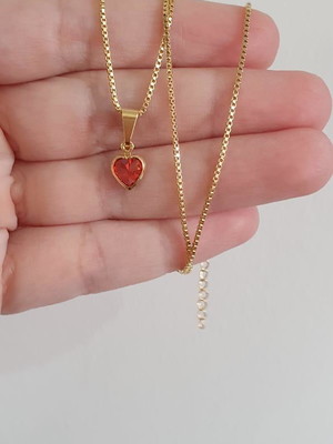 Choker e pingente 8mm coração vermelho banhado ouro