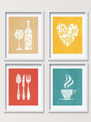 Conjunto 4 quadros decorativos para cozinha moldura lindo