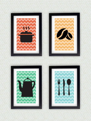 Conjunto 4 quadros decorativos para cozinha moldura lindo