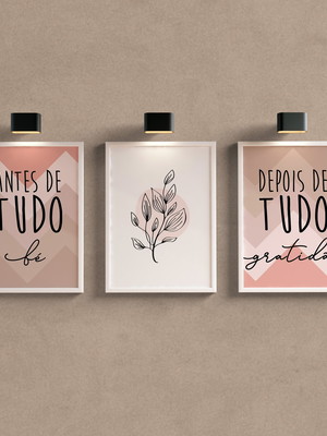 Conjunto 3 quadros decorativos antes de tudo fé