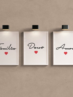 Conjunto 3 quadros decorativos família deus amor moderno