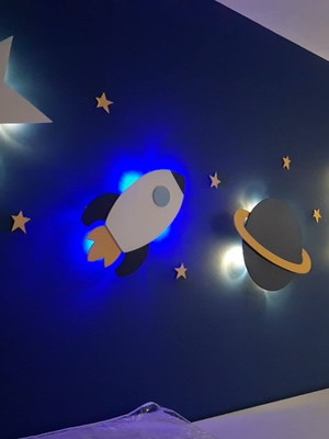 Kit bebe astronauta espacial decoração com luz de led 4pc