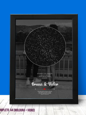Quadro mapa das estrelas com 1 foto| a4 - moldura e acrílico