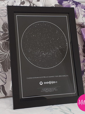 Quadro mapa das estrelas spotify personalizado a4 e moldura