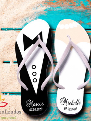 Chinelos personalizados casamento + embalagem de brinde
