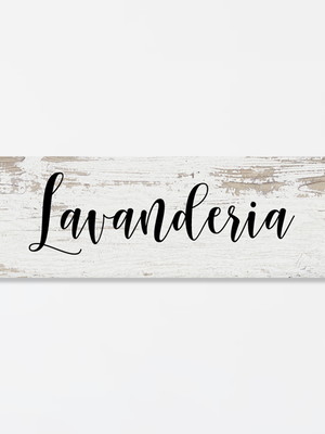 Placa decorativa lavanderia adesivada estilo madeira branca
