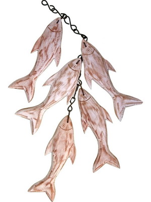 Penca com 05 peixes em madeira patina branca