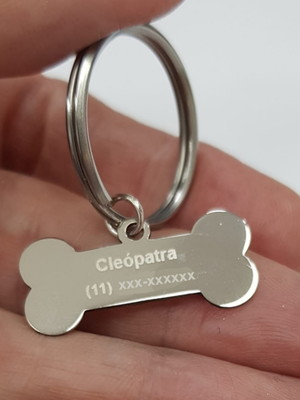 Pingente placa de identificação pet nome,telefone osso ls