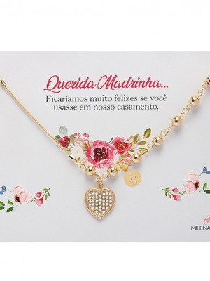 22 pulseiras madrinha coração de strass com inicial + tag