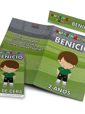 Kit colorir personalizado futebol revistinha e giz de cera