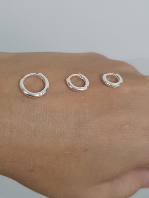 Trio brinco argola prata 925 fecho click 10mm 12mm 13mm