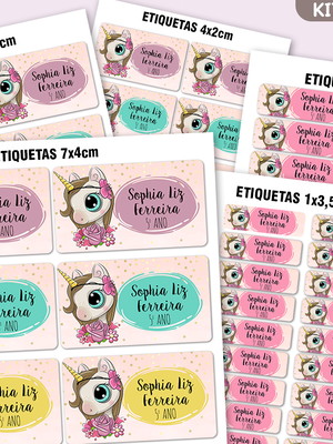 Kit etiquetas escolar com 127un - unicórnio 5