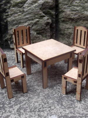 Miniaturas mdf laser mesinha & cadeirinhas (cjto. 5 peças)