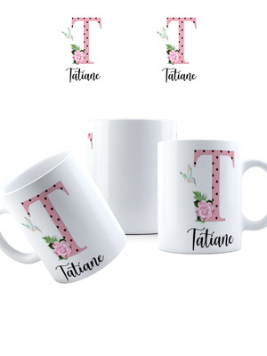 Caneca de porcelana com inicial letra t e nome