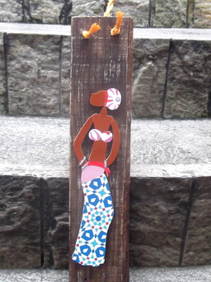 Africana em mosaico quadrinho decorativo em madeira rústica