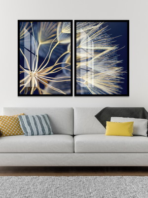 Quadro decorativo dente de leão azul com vidro