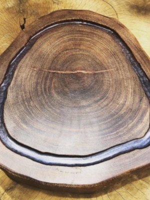 Tábua de carne gourmet com detalhes em resina