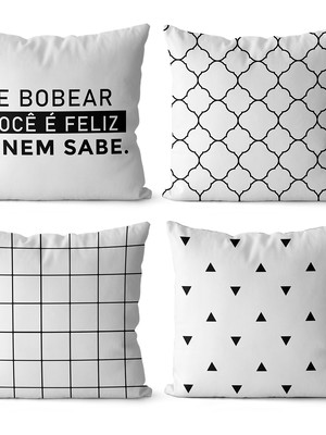 Kit 4 capas de almofadas geométrica frase