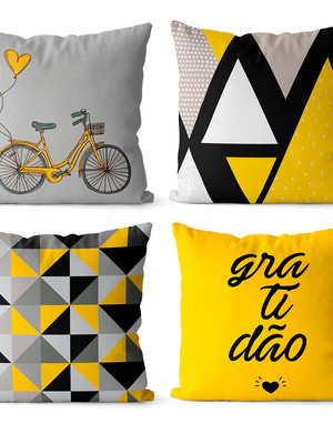 Kit 4 capas almofadas amarelo e cinza